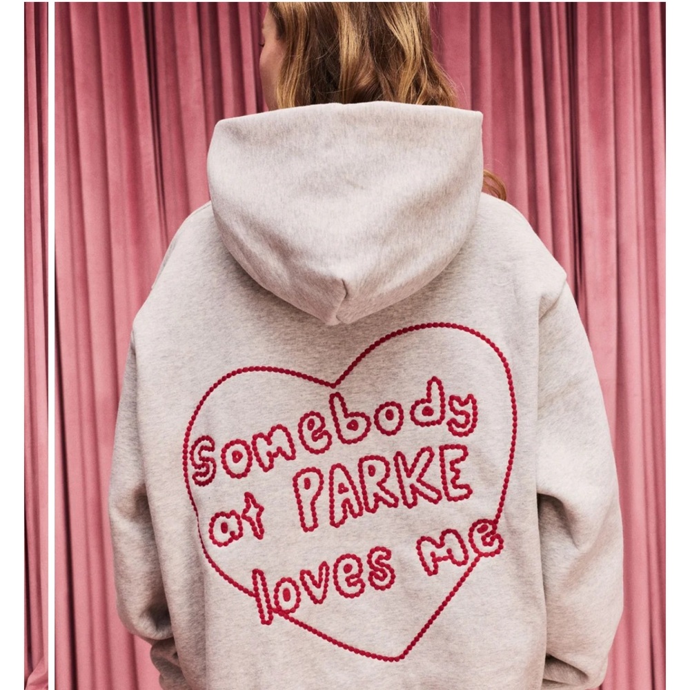 PARKE Women's Gray Hoodie with Red Heart Embroidery